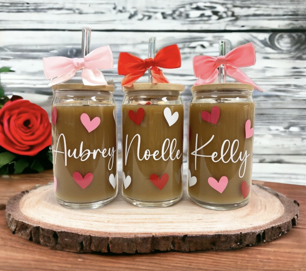 Galentine's Day personalized glass tumblers for Galentine's Day Gift